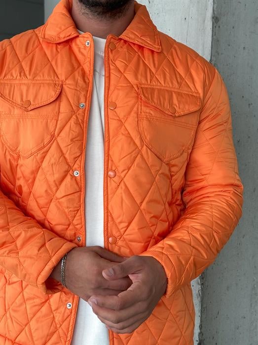 Turuncu Baklava Desen Kapitone Ceket PNC 5060