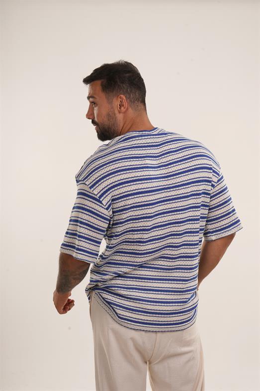 Saks Örgü Triko Yatay Çizgili Oversize TSHİRT EST E70074