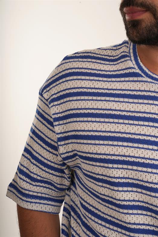 Saks Örgü Triko Yatay Çizgili Oversize TSHİRT EST E70074