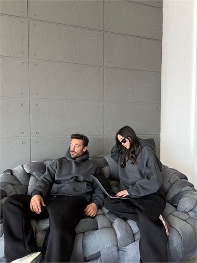Antrasit SC Core Üç İplik Kapüşonlu Hoodie