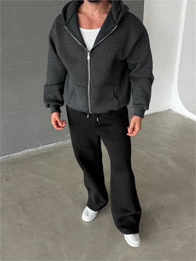 Antrasit SC Core Üç İplik Tam Zip Sweatshirt