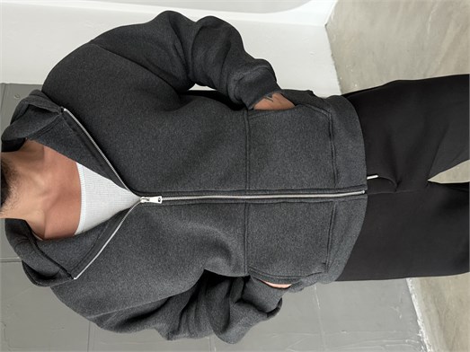 Antrasit SC Core Üç İplik Tam Zip Sweatshirt