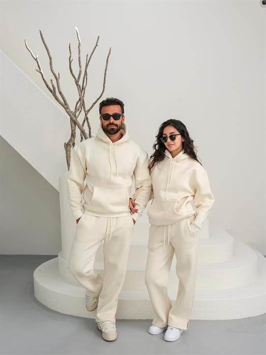 Bej 3 İplik Oversize Compak Kapüşonlu SC