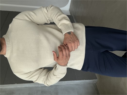 Bej Bisiklet Yaka Basic Oversize Kazak TB