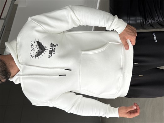 Beyaz Kangru Kapşonlu 24 Life 3 İplik Hoodie Model 12