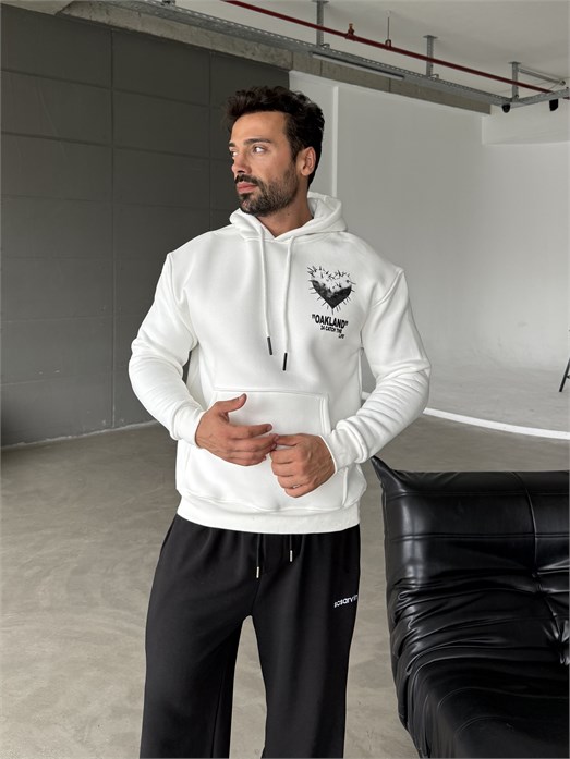 Beyaz Kangru Kapşonlu 24 Life 3 İplik Hoodie Model 12