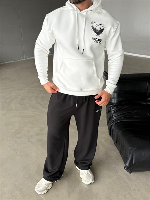 Beyaz Kangru Kapşonlu 24 Life 3 İplik Hoodie Model 12