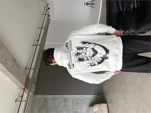 Beyaz Kangru Kapşonlu 24 Life 3 İplik Hoodie Model 12