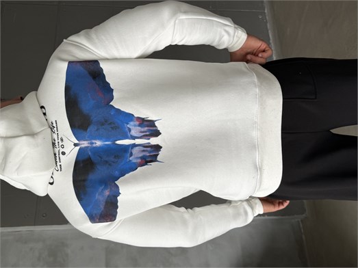 Beyaz Kangru Kapşonlu Butterfly 3 İplik Hoodie Model 10