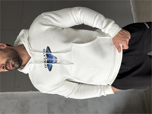 Beyaz Kangru Kapşonlu Butterfly 3 İplik Hoodie Model 10