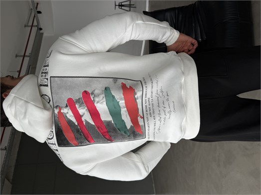 Beyaz Kangru Kapşonlu To Life 3 İplik Hoodie Model 11