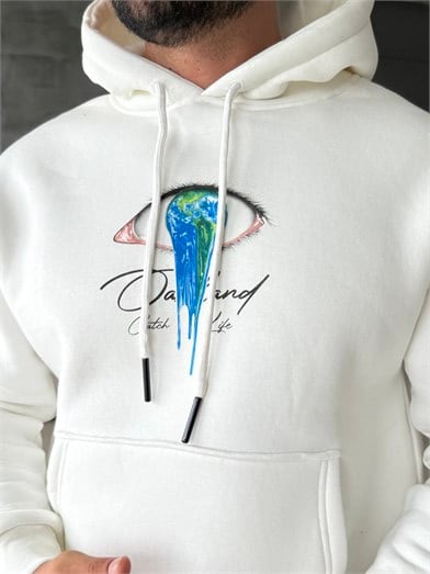 Beyaz Kanguru Eye 3 İplik Hoodie Model 20