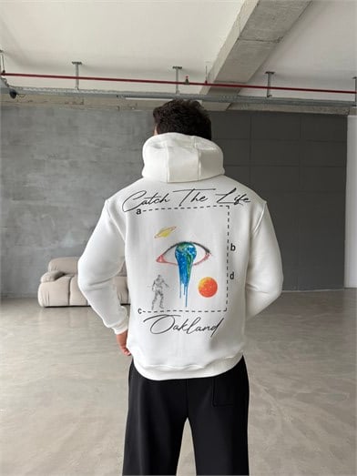 Beyaz Kanguru Eye 3 İplik Hoodie Model 20