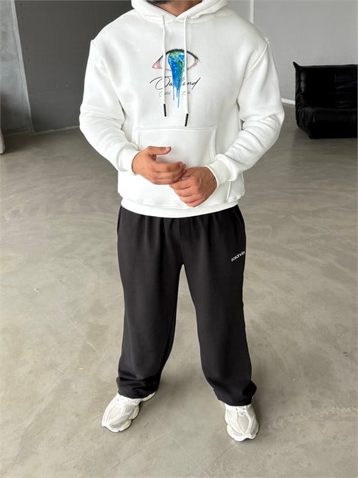 Beyaz Kanguru Eye 3 İplik Hoodie Model 20