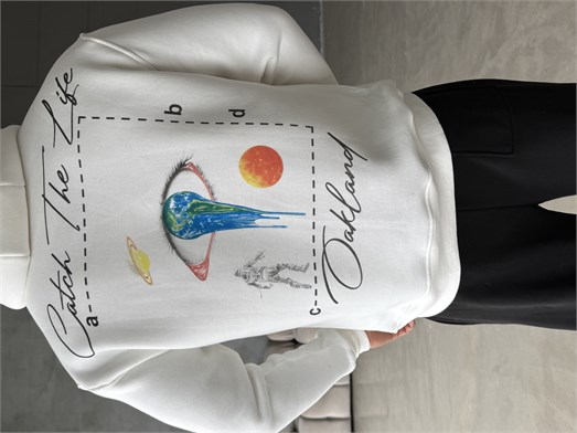 Beyaz Kanguru Eye 3 İplik Hoodie Model 20