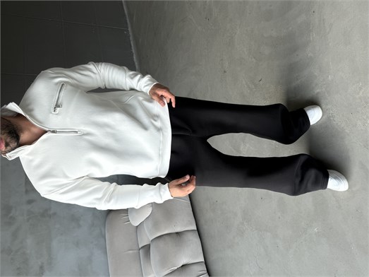 Beyaz Yüksek Yaka Göğüs Fermuarlı Boxy Sweatshirt SNZ 5109
