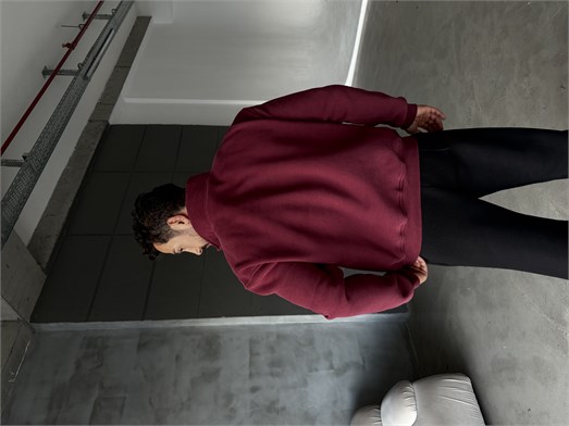 Bordo Yüksek Yaka Göğüs Fermuarlı Boxy Sweatshirt SNZ 5109