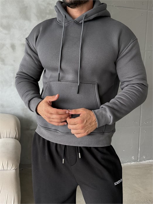 Boyamagri Kangru Kapşonlu 3 İplik Hoodie Model 4