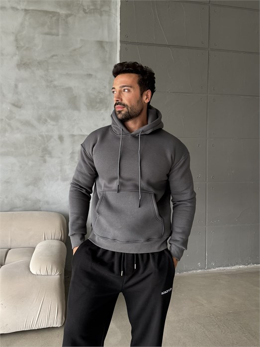 Boyamagri Kangru Kapşonlu 3 İplik Hoodie Model 4