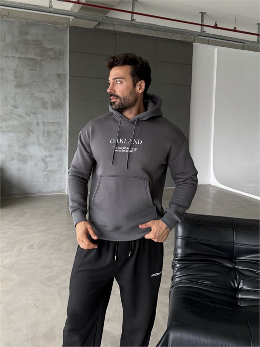Boyamagri Kangru Kapşonlu Oakland 3 İplik Hoodie Model 5