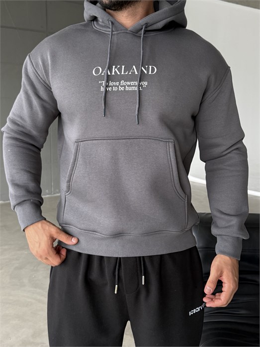 Boyamagri Kangru Kapşonlu Oakland 3 İplik Hoodie Model 5