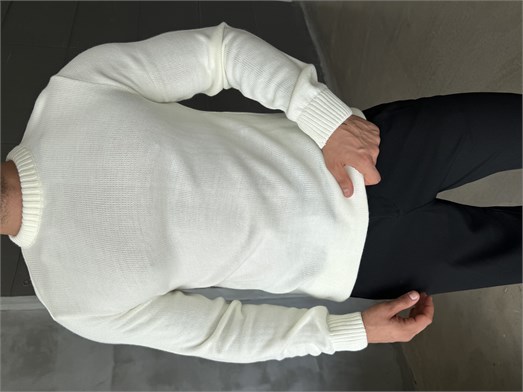 Ekru Bisiklet Yaka Basic Oversize Kazak TB