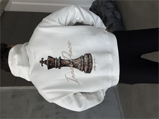 Ekru Kapşonlu Santranç Aplikeli Sweatshirt PLZ 27007