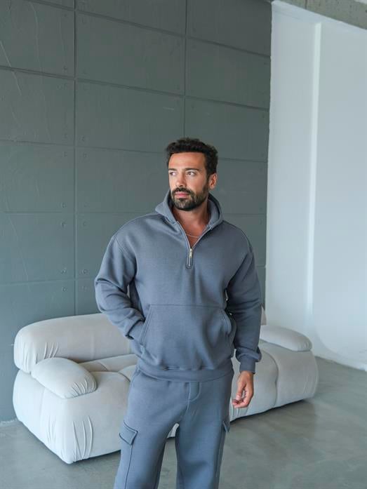 SweatFüme 3 İplik Kapşonlu Yarım Fermuarlı Sweatshirt VS1031