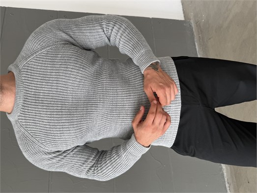 Gri Bisiklet Yaka Basic Reglan Kazak SNZ 7235