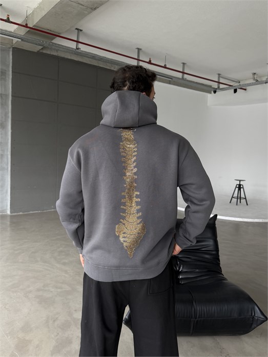 Gri Kangru Kapşonlu Cacht The 3 İplik Hoodie Model 17