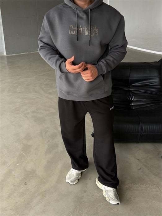 Gri Kangru Kapşonlu Cacht The 3 İplik Hoodie Model 17