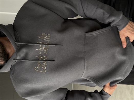 Gri Kangru Kapşonlu Cacht The 3 İplik Hoodie Model 17