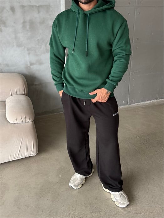 Haki Kangru Kapşonlu 3 İplik Hoodie Model 4