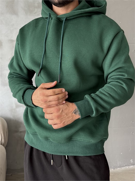 Haki Kangru Kapşonlu 3 İplik Hoodie Model 4