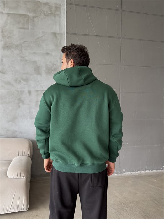 Haki Kangru Kapşonlu 3 İplik Hoodie Model 4