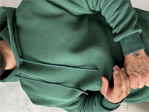 Haki Kangru Kapşonlu 3 İplik Hoodie Model 4
