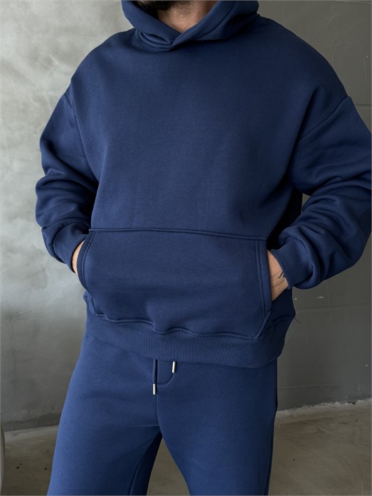 İndigo SC Core Üç İplik Kapüşonlu Hoodie