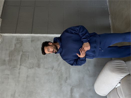 İndigo SC Core Üç İplik Kapüşonlu Hoodie