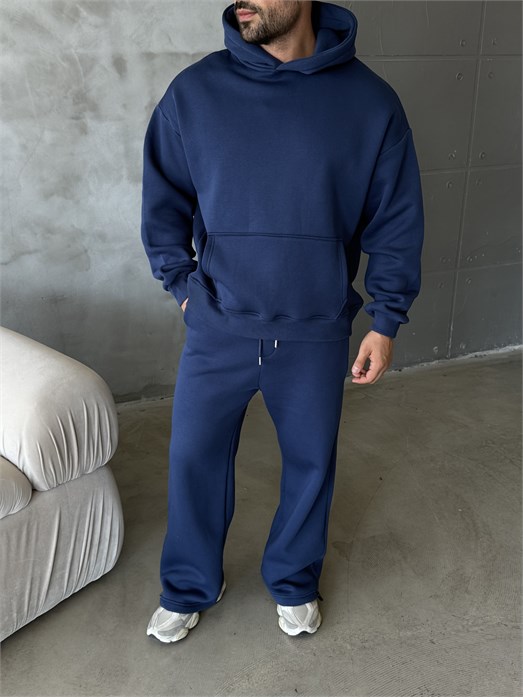 İndigo SC Core Üç İplik Kapüşonlu Hoodie