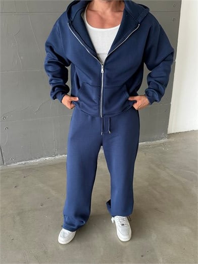 İndigo SC Core Üç İplik Tam Zip Sweatshirt