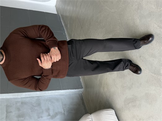 Kahve Bisiklet Yaka Basic Oversize Kazak TB