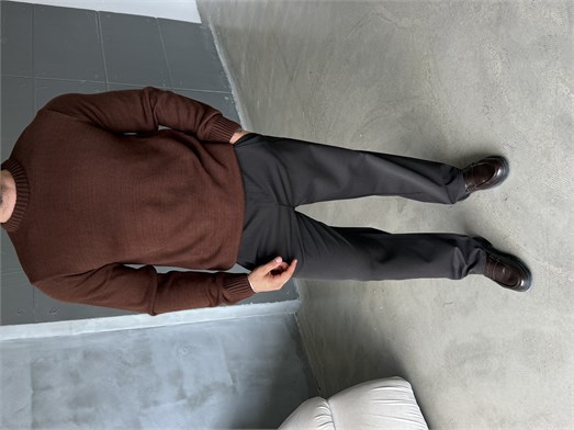 Kahve Bisiklet Yaka Basic Oversize Kazak TB