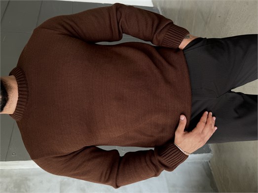 Kahve Bisiklet Yaka Basic Oversize Kazak TB