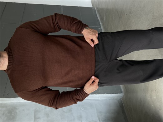 Kahve Bisiklet Yaka Basic Oversize Kazak TB