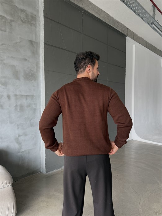 Kahve Bisiklet Yaka Basic Oversize Kazak TB