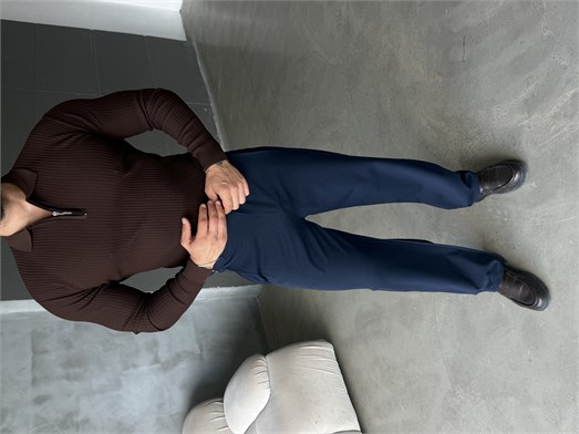 Kahve Fermuarlı Polo Yaka Triko Kendiliğinden Düz Çizgili KNG