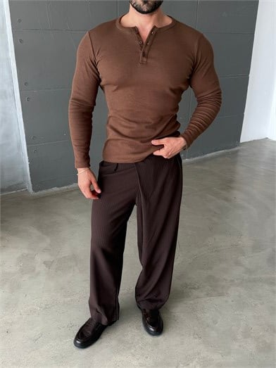 Kahve Henley Yaka Uzun Kol SC