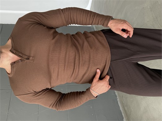 Kahve Henley Yaka Uzun Kol SC