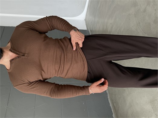 Kahve Henley Yaka Uzun Kol SC