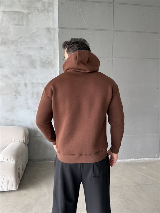 Kahve Kangru Kapşonlu 3 İplik Hoodie Model 4